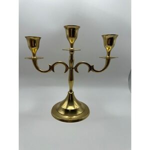 VTG Solid Brass 3Arm Candelabra Polished Gold Scrolled Taper Candle Holder India